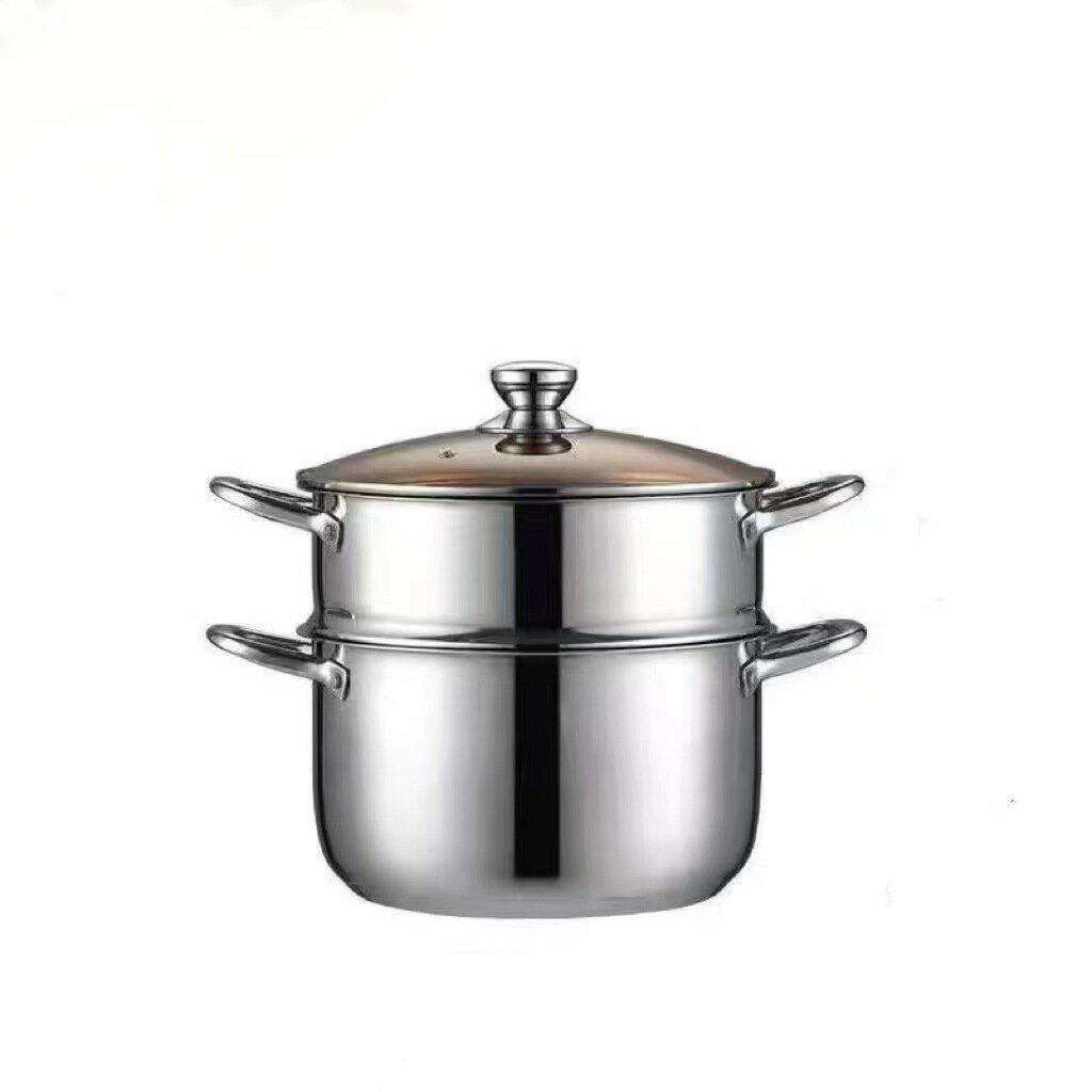 開發票 蒸鍋  不銹鋼蒸鍋雙層湯鍋家用26CM加厚約重4.5斤電磁爐廚房鍋具批發