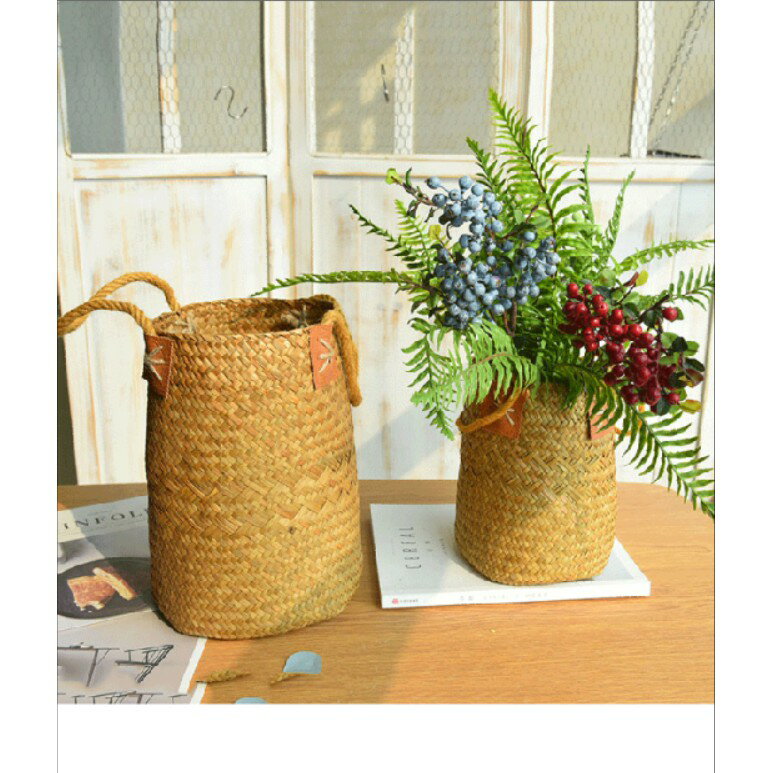 天然草編籃 插花花盆置物籃 竹編客廳編織插花