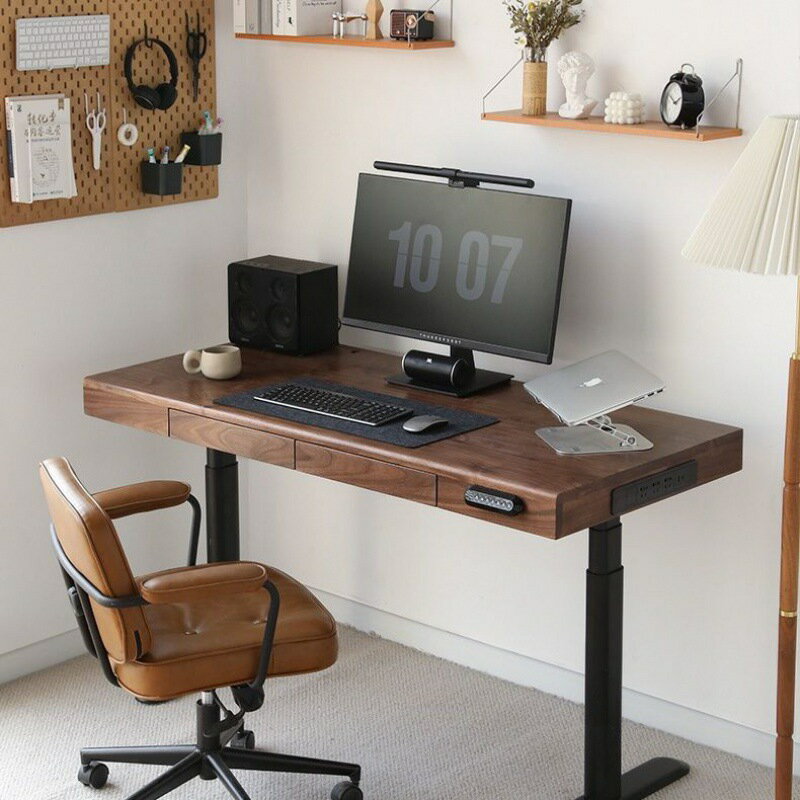 胡桃木電動升降桌實木自動升降書桌電機現代電腦桌辦公桌床上