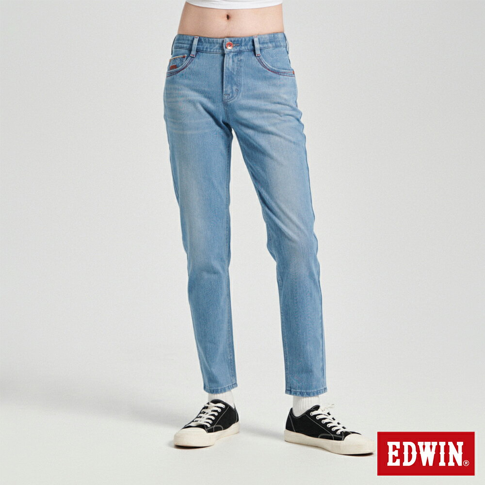 EDWIN 東京紅360°迦績彈力機能錐形牛仔褲-女款 拔洗藍