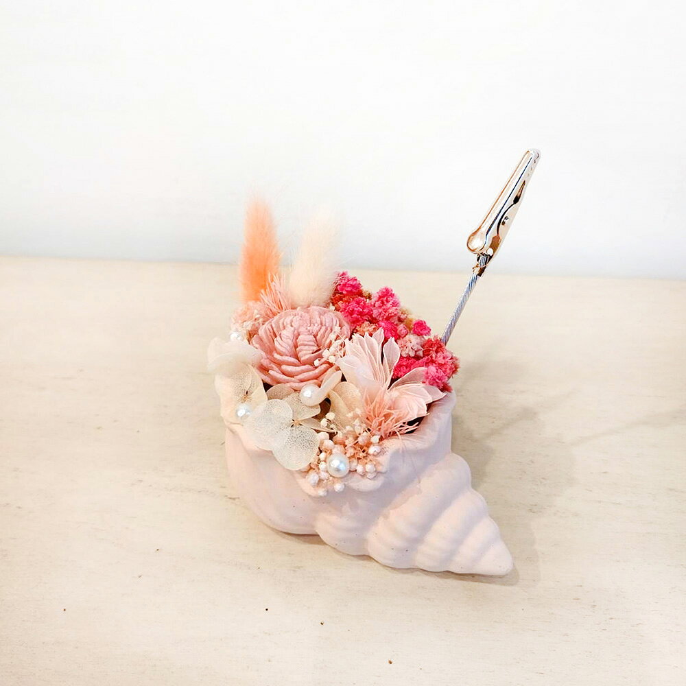 萩蒔花花藝x覓品竹北手作店-乾燥花x永生花創作花盆/海螺造型花器-粉色-附照片夾 1