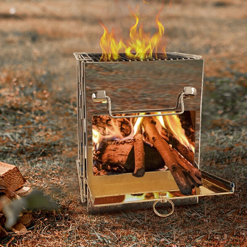 野營 餐具 ● 戶外 露營裝備便攜 迷你不銹鋼野餐餐具烤爐BBQ烤肉爐折疊柴火木炭