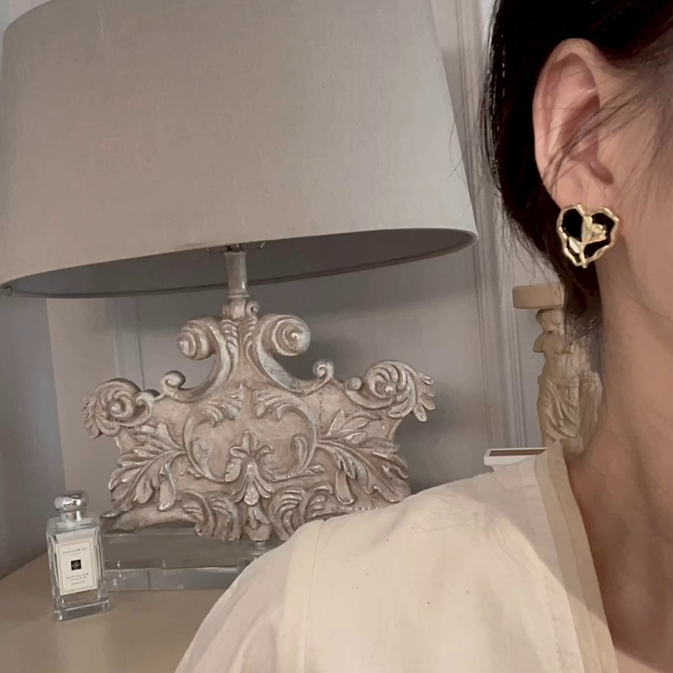 黑色耳釘女小眾設計感愛心耳環法式復古耳飾氣質無耳洞蚊香盤耳夾