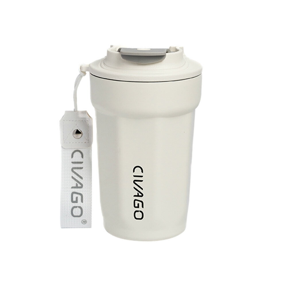 【CIVAGO】朵朵陶瓷保溫咖啡杯 純色款-雲朵 米白 384ml 咖啡隨行杯 保溫杯