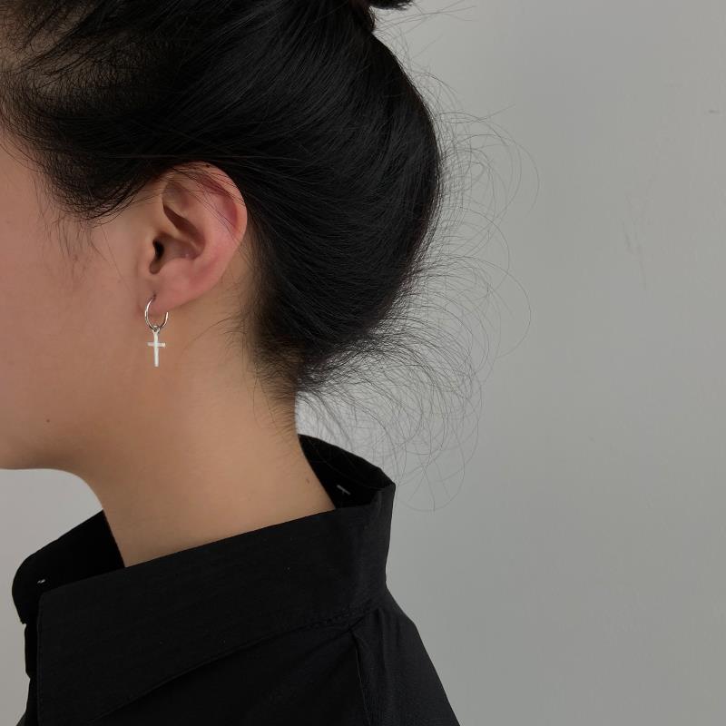 925純銀耳環女年耳圈十字架耳墜新款潮耳釘酷帥耳扣復古耳飾 2