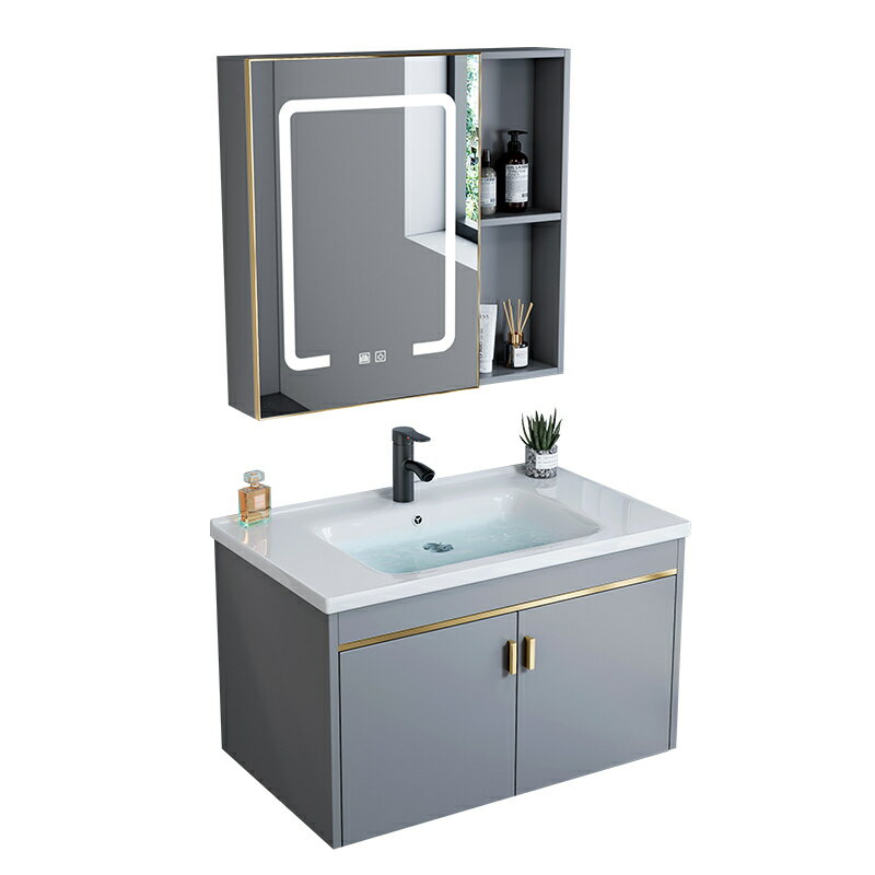 太空鋁浴室柜組合現代洗臉盆陶瓷一體洗手盆衛生間小戶型洗漱臺盆/洗手盆/洗臉盆/洗漱盆/陶瓷盆/浴室盆/鏡櫃洗手盆一體式