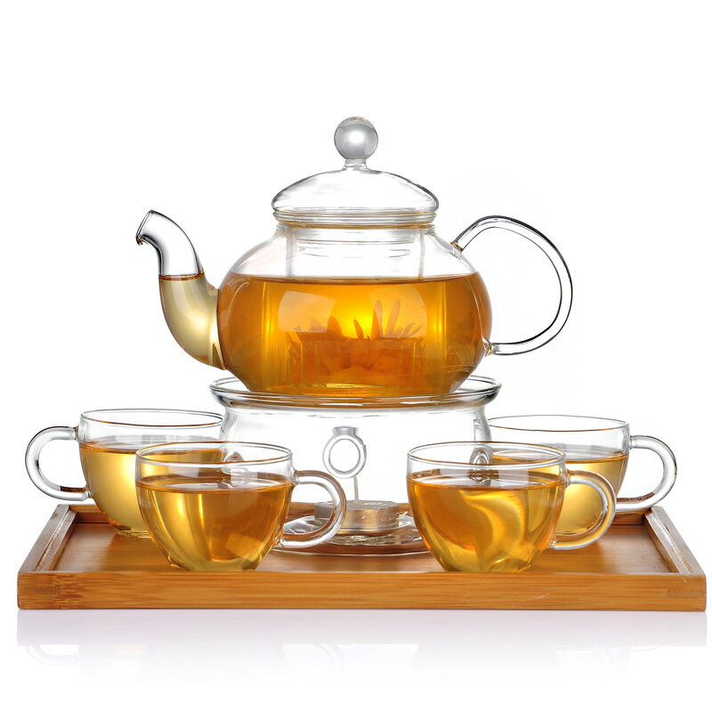茶具 耐熱玻璃茶壺 加熱花茶杯底座水果花草茶具清新透明過濾泡茶套裝【DD5072】