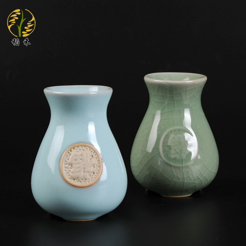 汝窯花瓶小號陶瓷插花瓷瓶中式簡約家居餐桌客廳茶幾茶道裝飾擺件