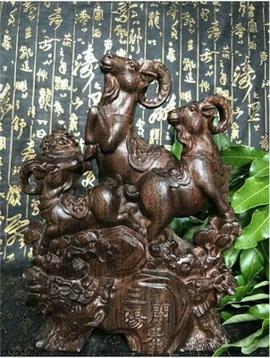 越南沉香木雕擺件 三羊開泰 木雕羊擺件 家居招財木質雕刻 工藝品1入