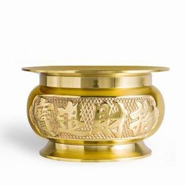 【立香爐-招財進寶-7英寸-純銅-直徑17*高10cm-1套/組】有邊立香爐盤香檀香爐供佛具熏香爐佛教用品-7501025