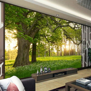 無縫5d自然風景綠色森林壁畫8d電視背景墻紙客廳沙發影視墻布大樹