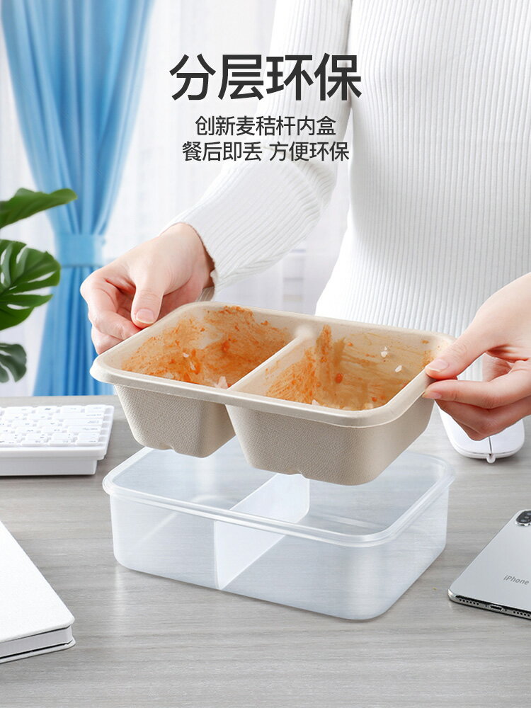 可降解一次性飯盒餐盒打包盒子紙碗套裝分格加厚加熱家用帶蓋創意