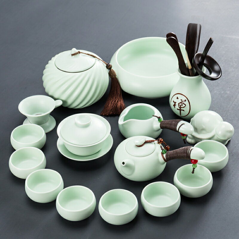 功夫茶具套裝家用茶盤簡約定窯陶瓷泡茶壺蓋碗茶杯辦公室整套日式