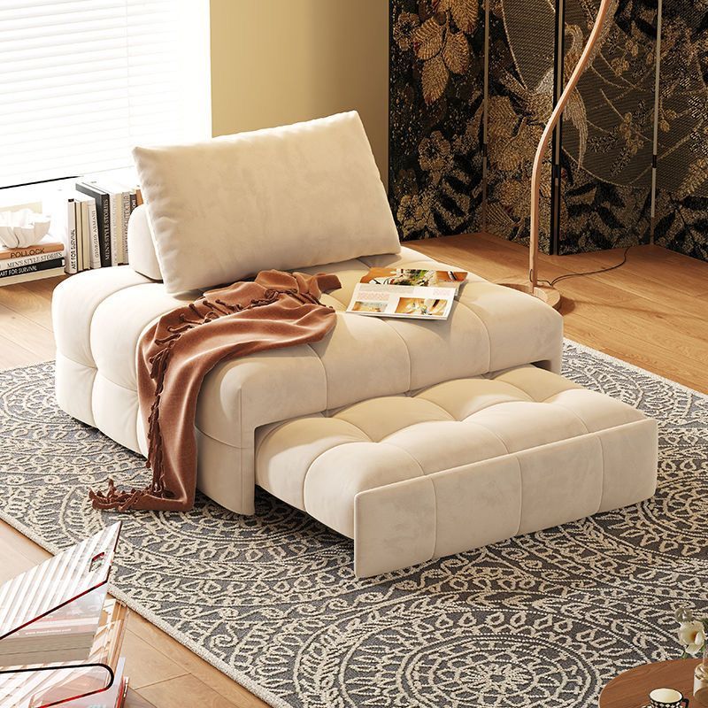 日式奶油風泡布藝沙發伸縮小戶型客廳兩用皮藝單人沙發床豆腐塊