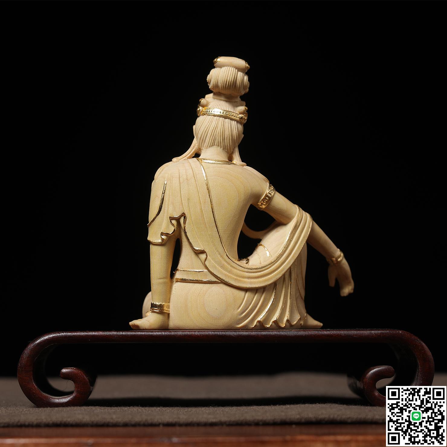正宗小葉黃楊木精雕描金自在觀音菩薩佛像擺件家居裝飾品工藝品