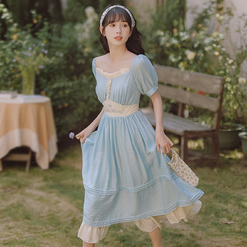 藍色連衣裙夏季奶甜在逃公主裙洛麗塔成人日常輕lo裙子超仙小子