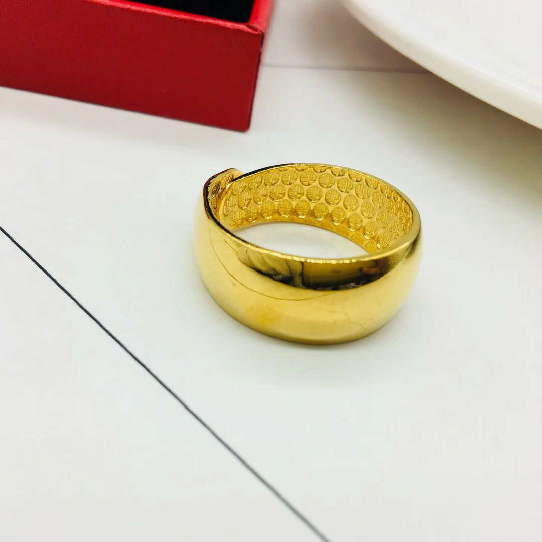 男女情侶鍍金拉絲指環鍍厚金戒指歐幣招財天元戒大光面戒子禮物