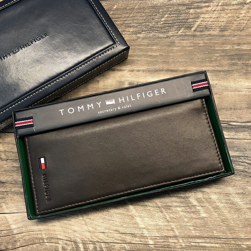 美國百分百【全新真品】Tommy Hilfiger 真皮 皮夾 卡片夾 TH 長夾 錢包 簡約 禮盒 黑色 G887