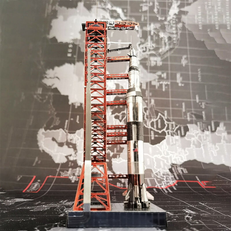 鋼魔像金屬DIY拼裝模型3D立體拼圖 彩色 登月土星五號火箭發射臺