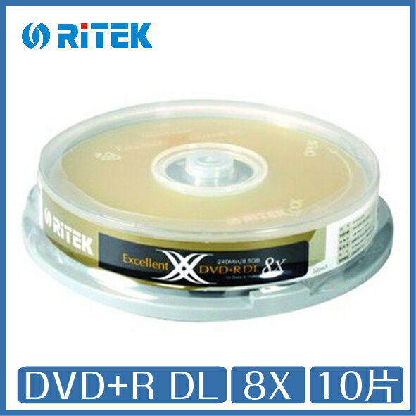 錸德 Ritek DVD+R DL 8x 10片桶裝 光碟 DVD【APP下單4%點數回饋】