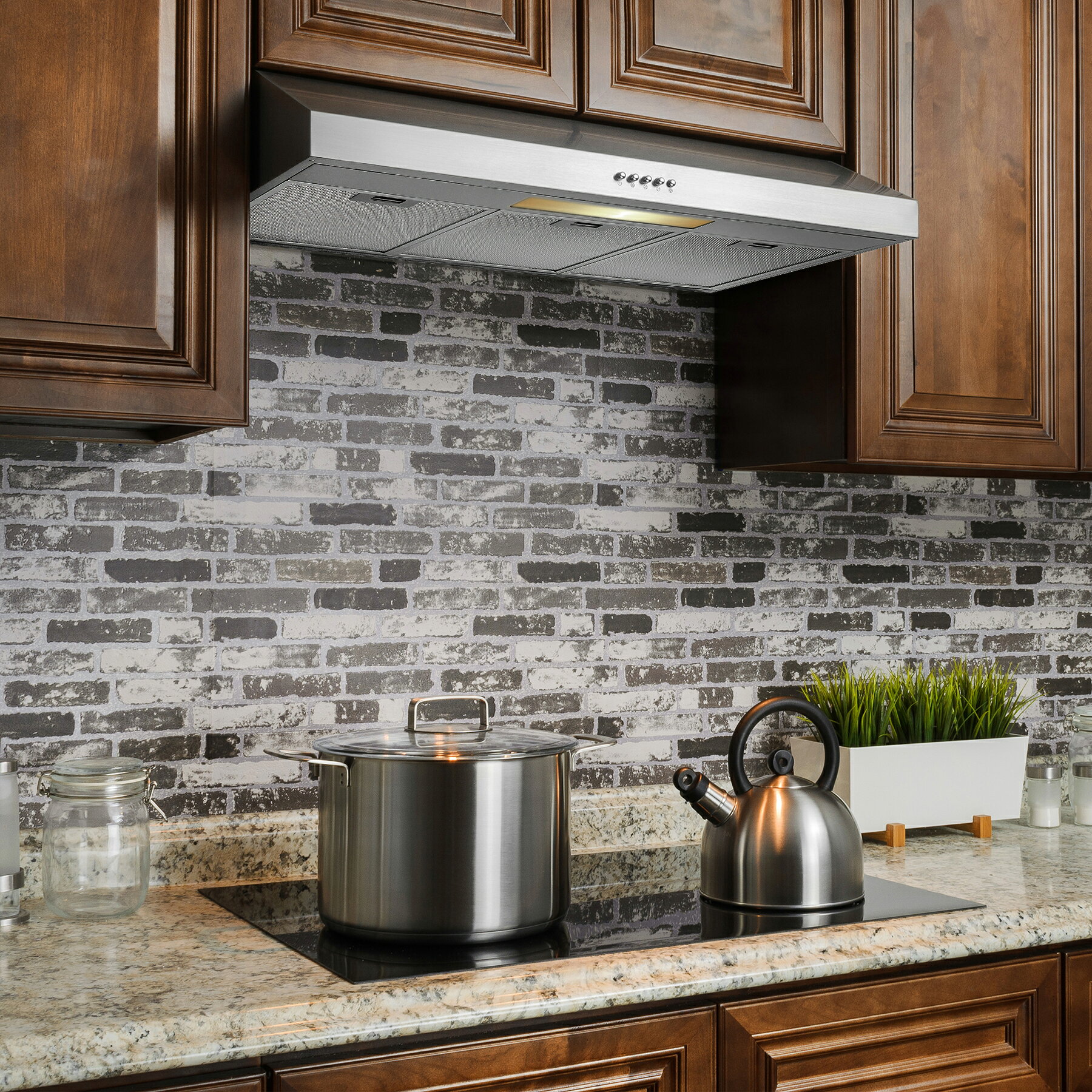 30" Under Cabinet Stainless Steel Push Panel Kitchen Range Hood w/ Carbon Filter