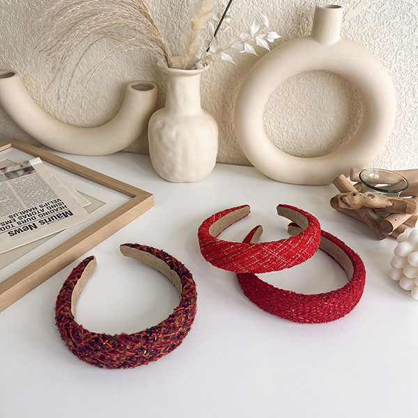 正韓 紅色系髮箍 新年 過年 農曆年 喜氣 亮片 金蔥 小香風 小香 髮帶 正紅 酒紅 聖誕節 韓國 4