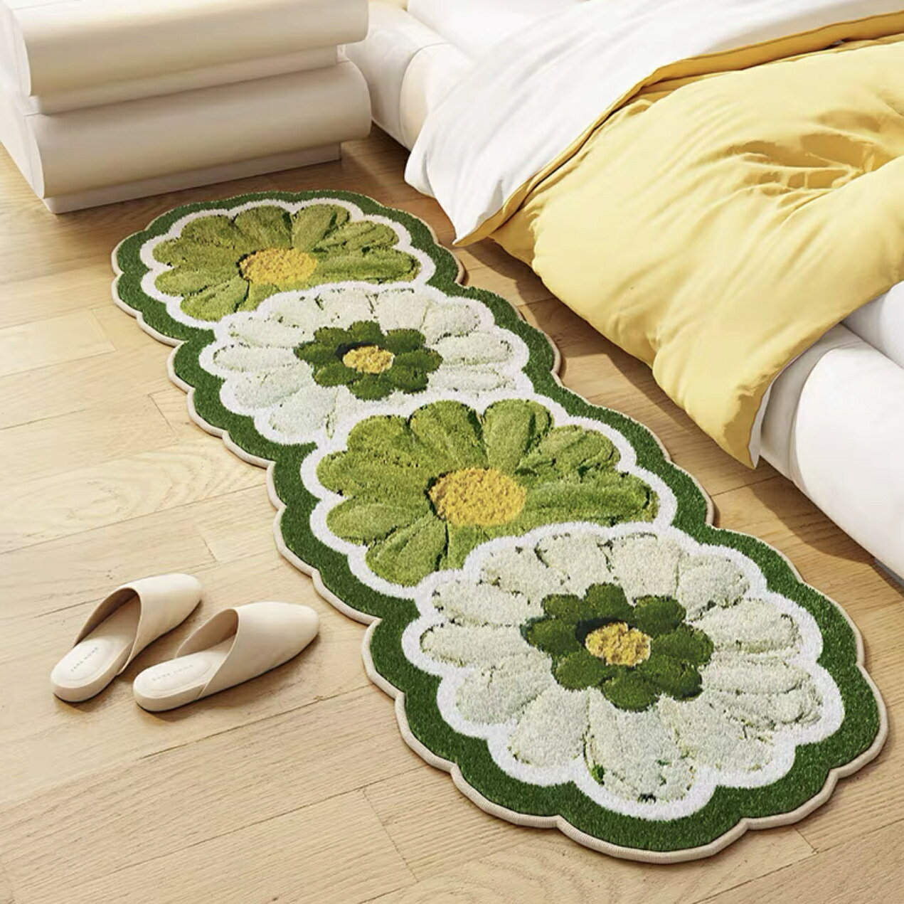 地毯 異形花卉仿羊絨臥室床邊毯家用長條地墊客廳房間加厚沙發短絨地毯