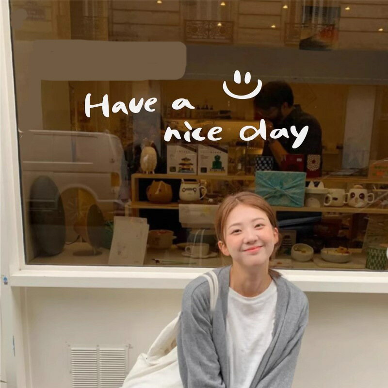 祝你愉快ins風笑臉英文貼美甲咖啡服裝店自拍鏡子玻璃櫥窗墻貼紙【尚宜家居】