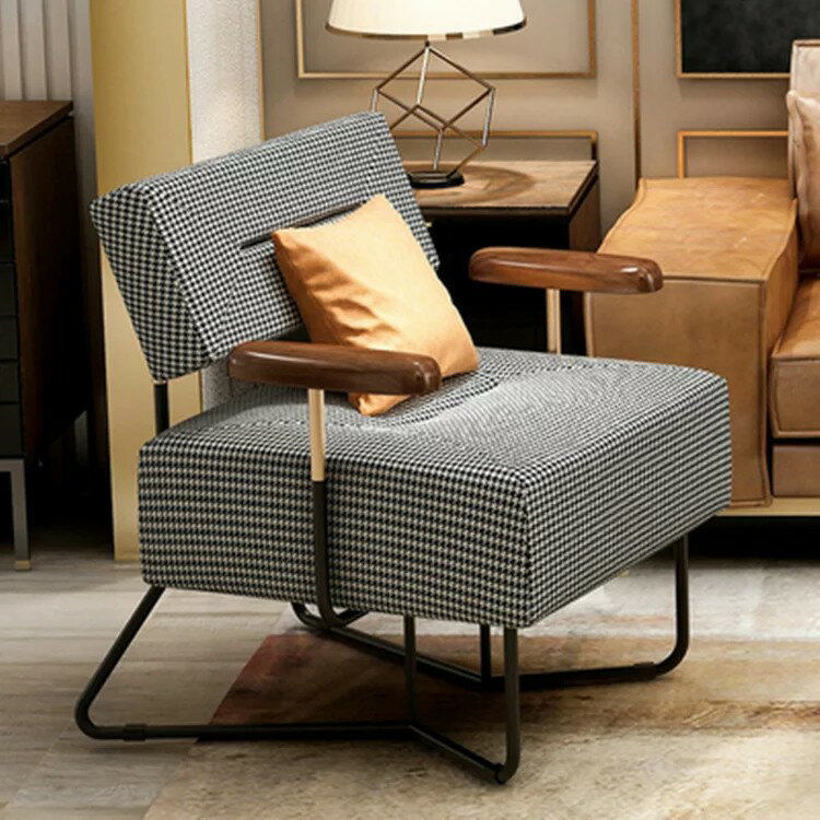 北歐單人沙發輕奢千鳥格客廳臥室ins風網紅懶人設計師休閒椅單椅