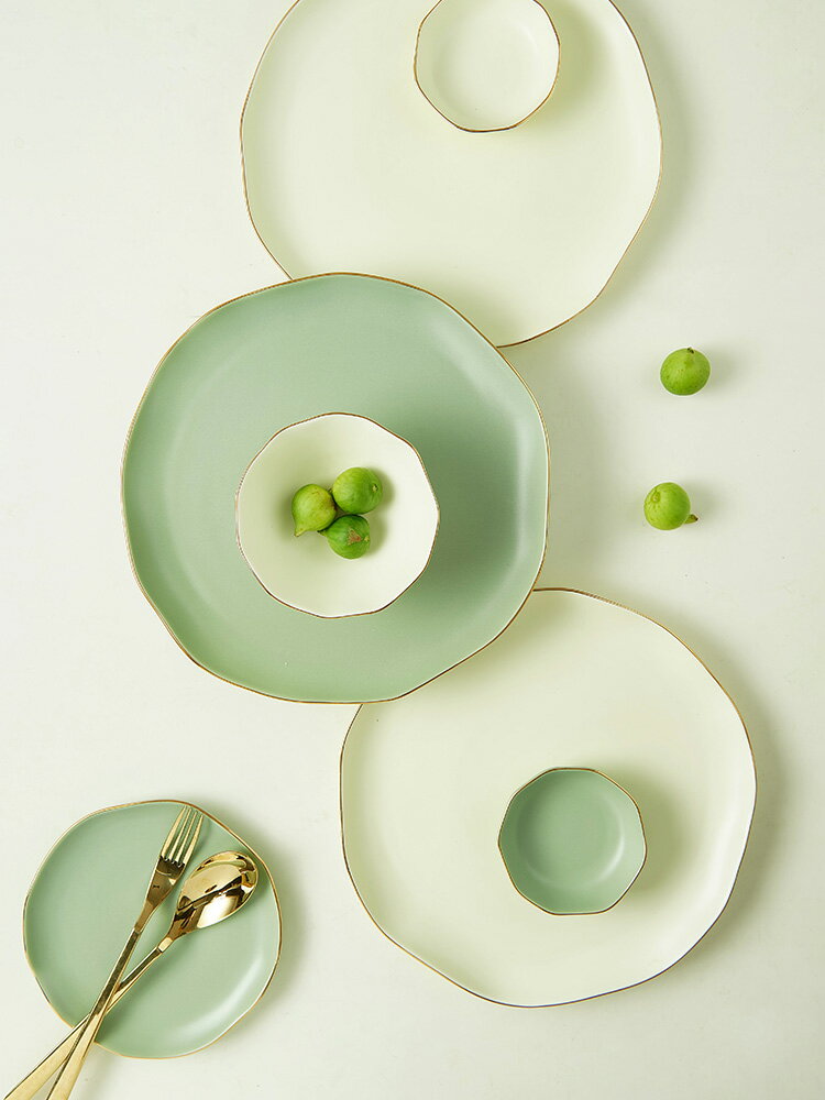 北歐創意餐具盤子碗碟套裝碗盤家用輕奢高檔高級顏值現代簡約金邊