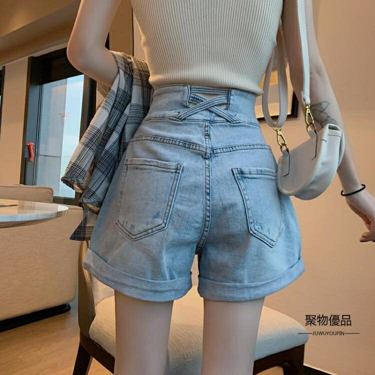 女生牛仔褲推薦，女生牛仔褲推薦-高腰牛仔褲推薦到小個子牛仔短褲女夏高腰牛仔褲夏季超高腰a字【聚物優品】
