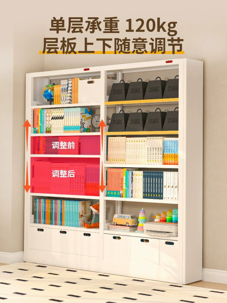 【廠家直銷】鋼制書架兒童客廳現代簡約置物儲物架落地簡易圖書館書柜鐵藝家用