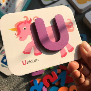 字母數字配對卡片套裝兒童雙面立體英文認知拼圖玩具