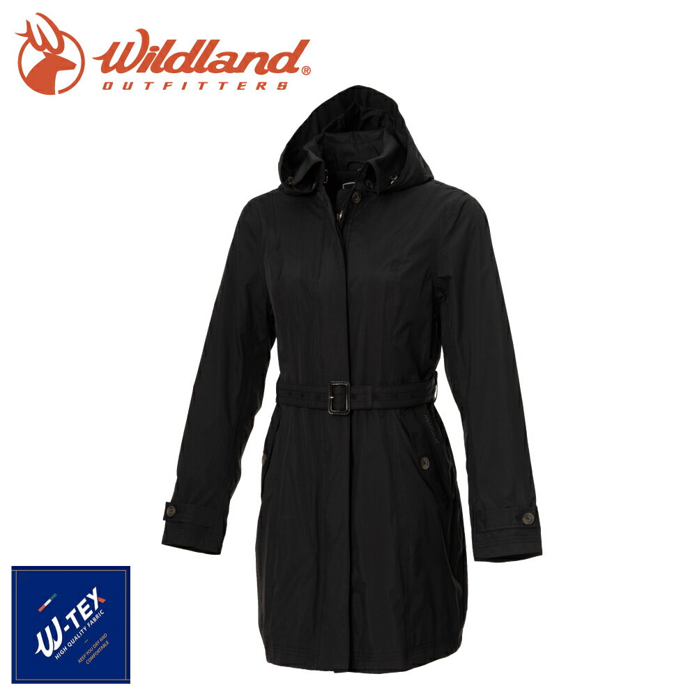 【Wildland 荒野 女 長版防水防風時尚外套《黑》】0A72909/風雨衣/防水外套/大衣