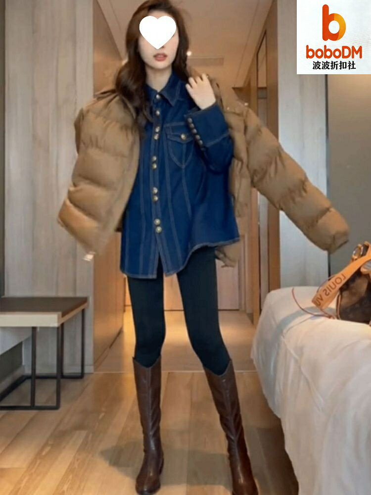 牛仔襯衫推薦到【加絨加厚】牛仔襯衫 女式襯衫 中長款襯衫 寬鬆襯衫 保暖襯衫 軟牛仔面料 疊穿內搭 秋冬保暖 寬鬆慵懶風就在波波折扣社推薦牛仔襯衫