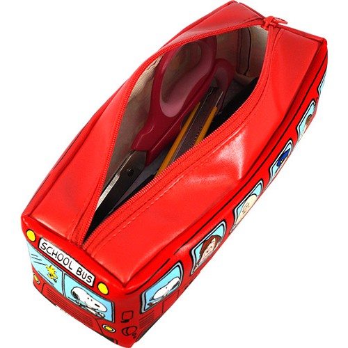 日本進口 Snoopy 史努比 校車造型 大容量 筆袋 鉛筆盒 化妝包 – (紅色/粉藍色/白色/黃色) 2