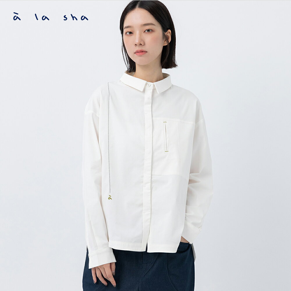 a la sha 線條縫線落肩襯衫 1