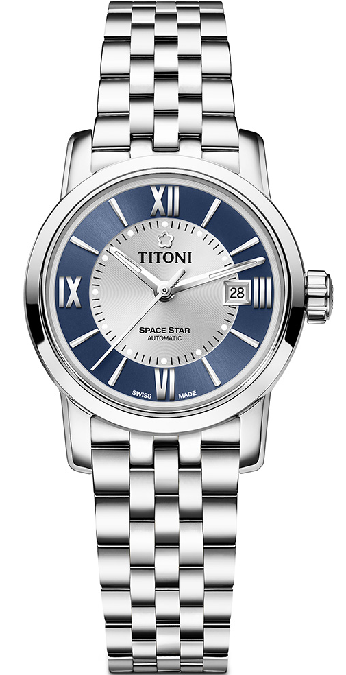 TITONI 梅花錶 經典款 機械女腕表(23538S-580)-28mm-銀藍面鋼帶【刷卡回饋 分期0利率】【APP下單4%點數回饋】