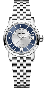 TITONI 梅花錶 經典款 機械女腕表(23538S-580)-28mm-銀藍面鋼帶【刷卡回饋 分期0利率】【跨店APP下單最高20%點數回饋】