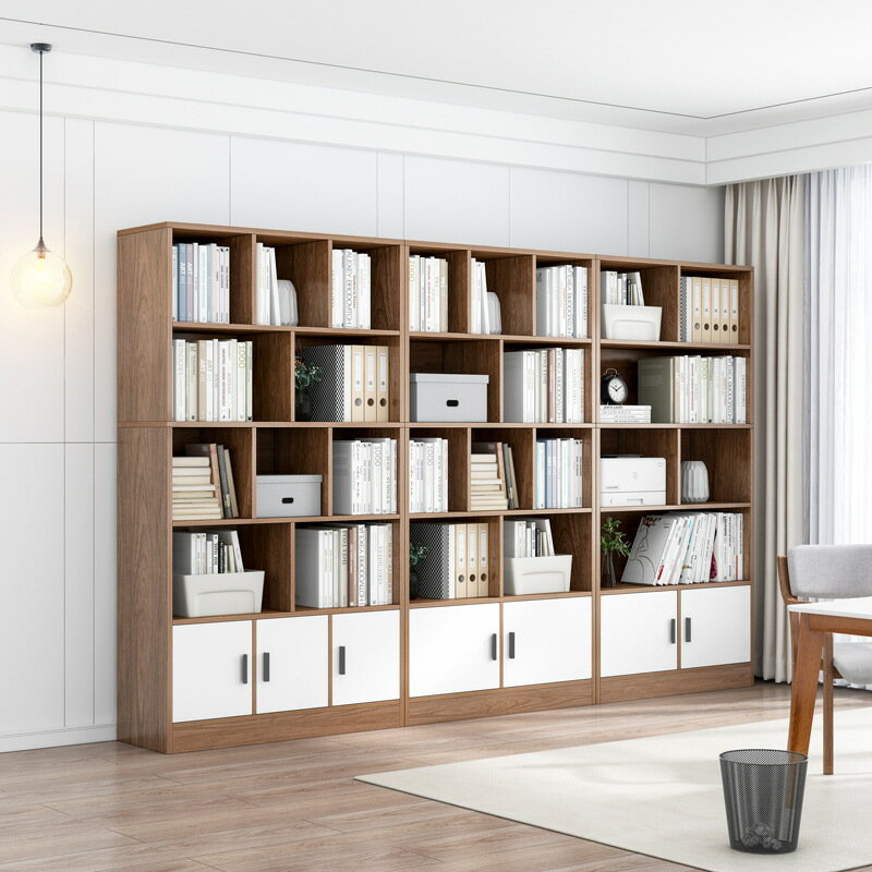 書架 書櫃 書桌 書櫃簡約現代實木色書架簡易置物架收納儲物櫃帶門櫃子組合書櫥