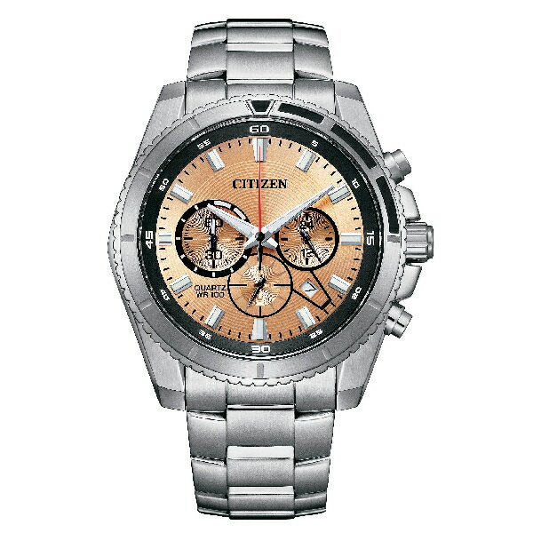 CITIZEN星辰 AN8200-50X 紳士三眼計時不鏽鋼時尚腕錶 橘面 44mm｜樂天全館特惠中★指定刷卡回饋10%