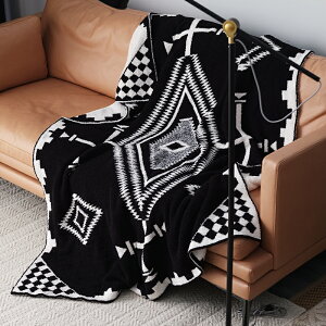 冬季加厚保暖蓋毯午睡毛毯北歐幾何簡約裝飾毯黑白印第安包郵新款