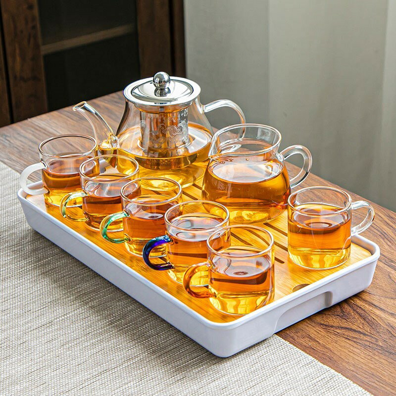 茶具用品茶具玻璃高階透明茶杯帶把紅家用茶壺辦公茶壺耐熱型家用