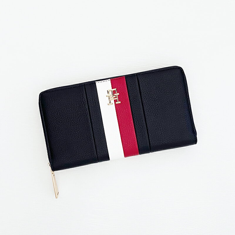 美國百分百【全新真品】Tommy Hilfiger 長夾 錢包 專櫃精品 配件 TH 荔枝紋 logo 皮夾 深藍 DG00