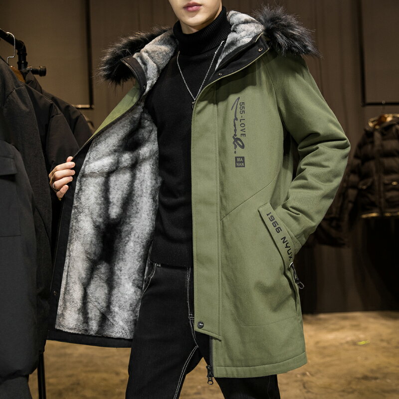 男士中長款風衣秋冬季加絨加厚2021年新款韓版潮流帥氣大衣棉外套