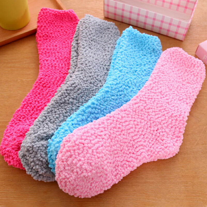 襪子女中筒秋冬季珊瑚絨純色加厚保暖地板襪家居可愛睡眠襪月子襪