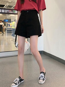 夏季新款chic外穿黑色牛仔褲網紅同款高腰顯瘦闊腿短褲女
