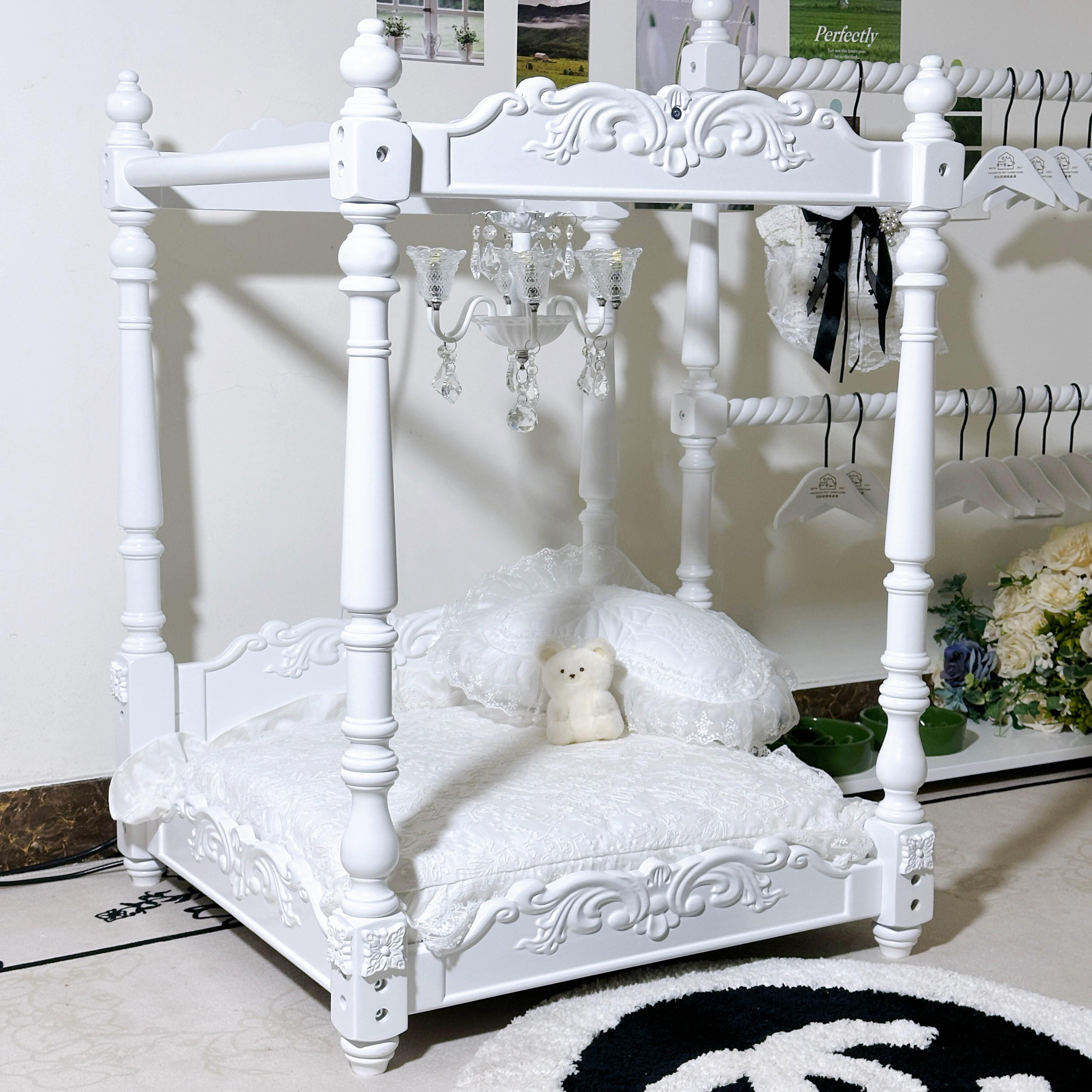 【可打統編 超低價】宮廷覆古架子床實法式美式床小型犬貓咪豪華床床幔蚊帳 0