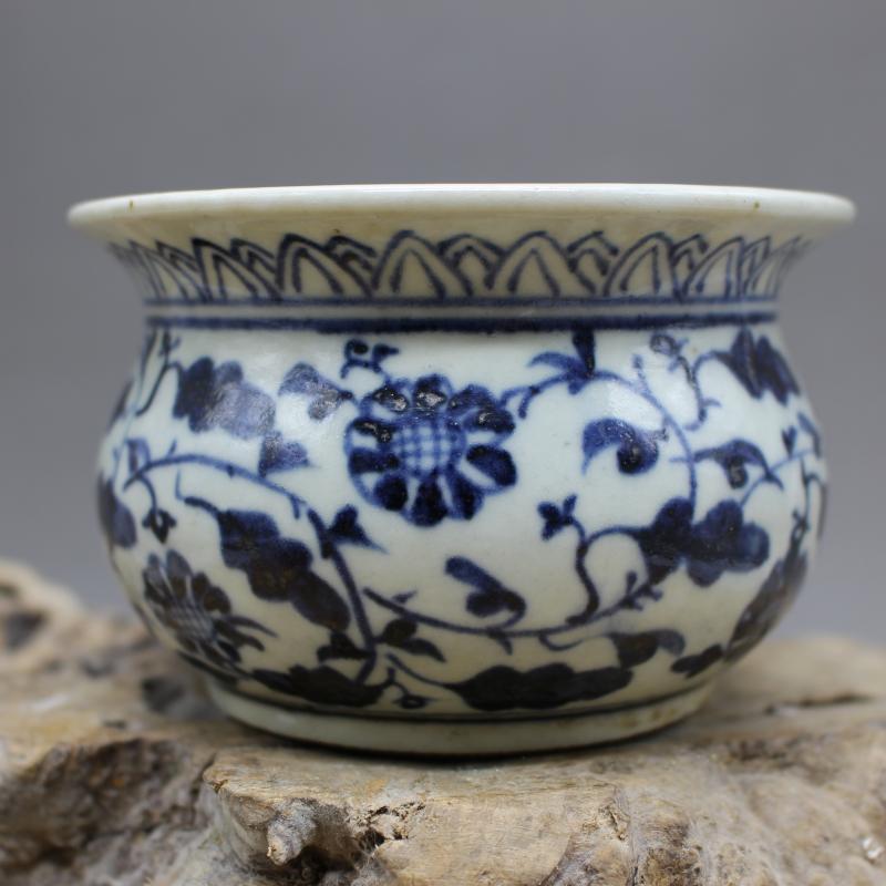 明宣德青花纏枝麒麟紋痰盂 精品全手工手繪仿古瓷器擺件 古董古玩1入