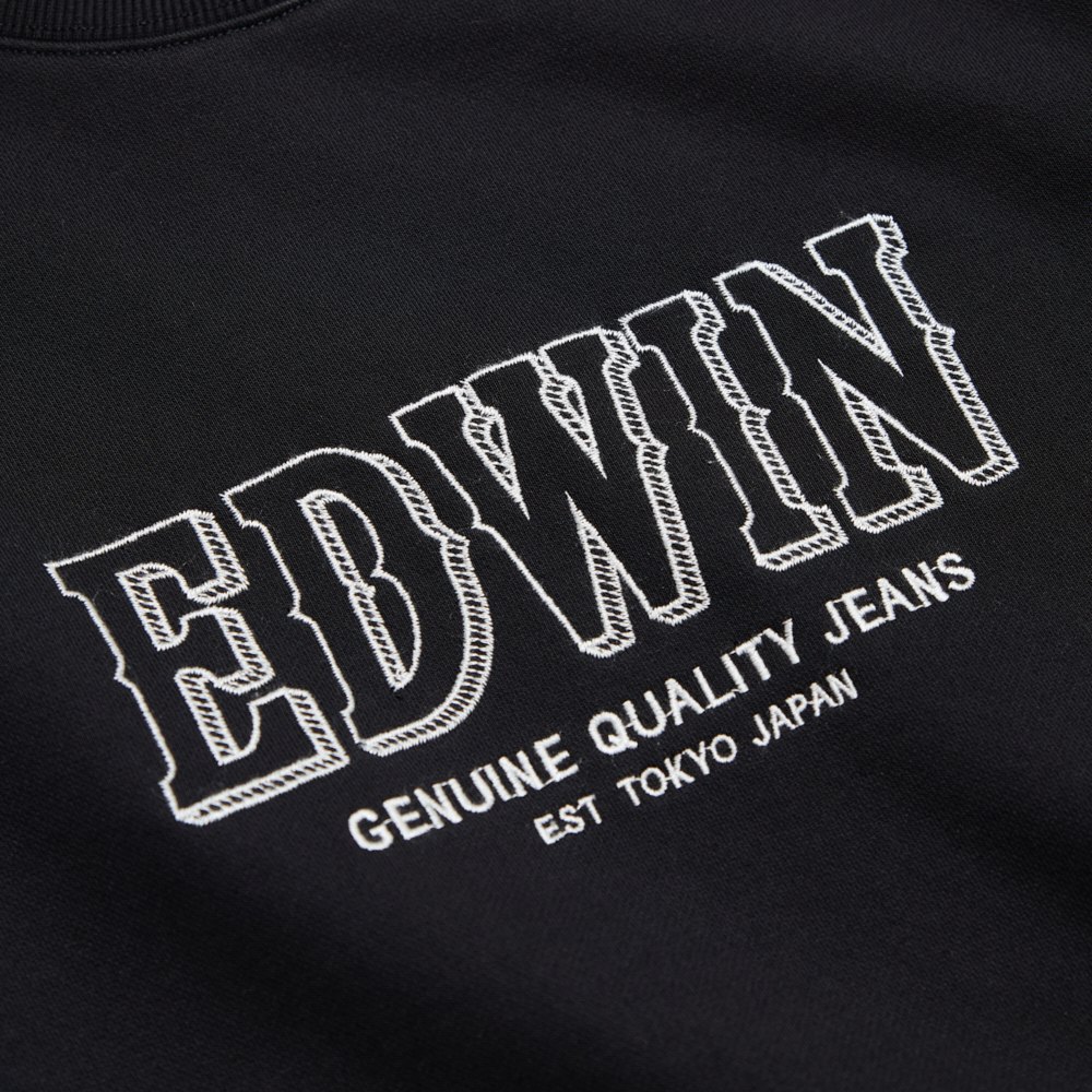 EDWIN 男款 LOGO框繡厚長袖T恤(黑色) 3